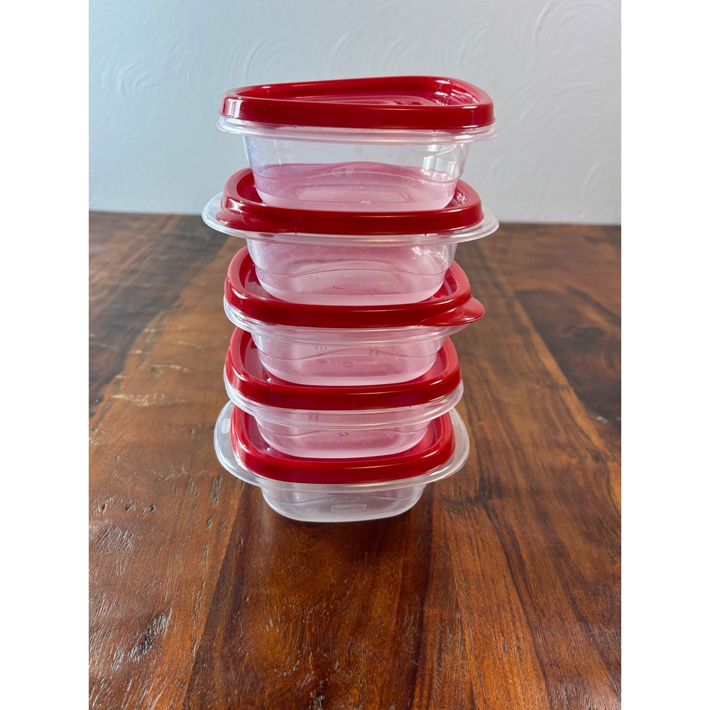 Rubbermaid TakeAlongs 1.26 Cup Small Square Food Storage Containers Red Lids 5pk